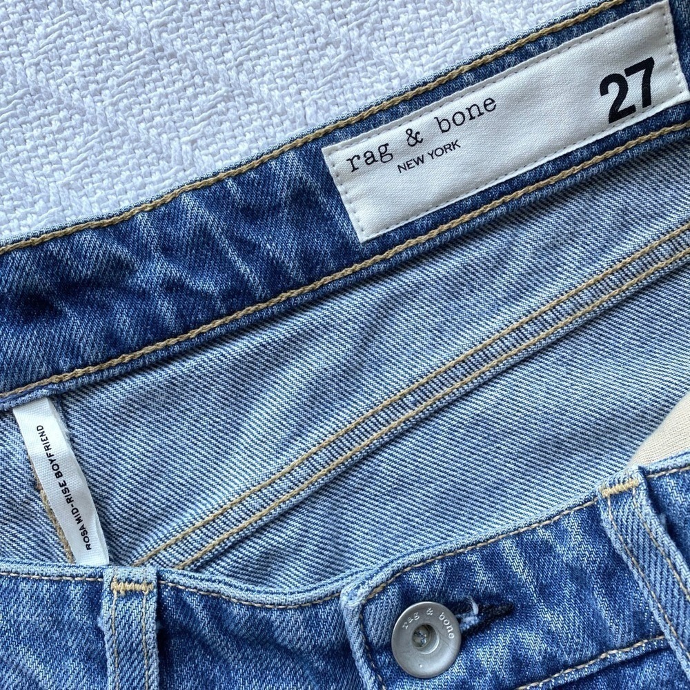 Rag & Bone Rosa Mid Rise Boyfriend Jeans Distressed Cotton Bristol Wash Denim 27 - Picture 9 of 12